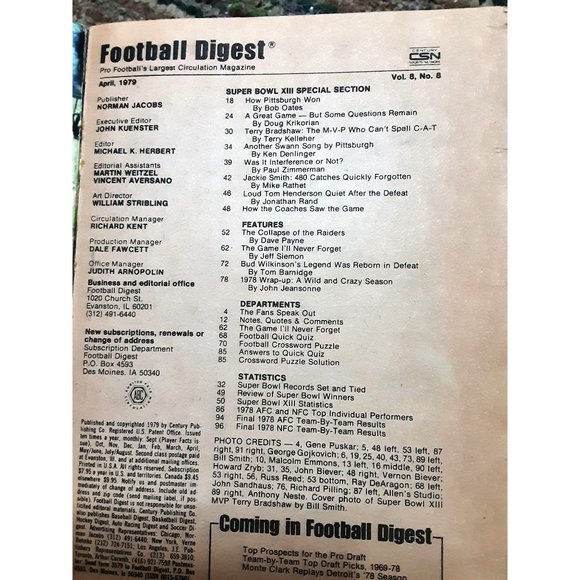 Football Digest Magazine April 1979 Terry Bradshaw Steelers Super Bowl XIII - Picture 3 of 3